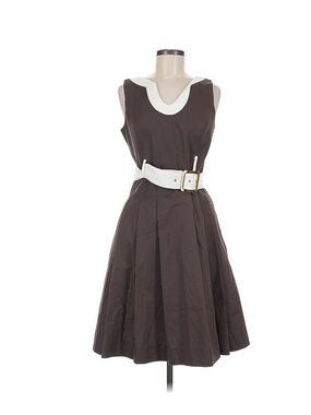 Milly Brown Sleeveless Pleated A-Line Dress with Belt and Pockets Size 6